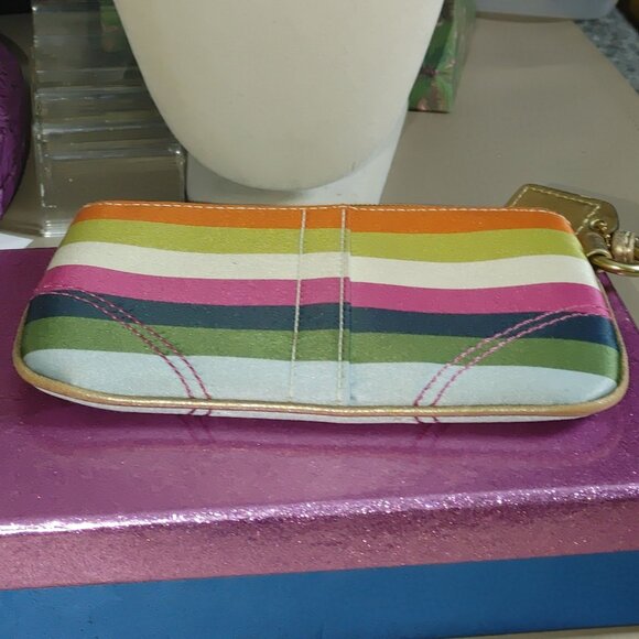 Coach Legacy Stripe Wristlet Leatherware Clutch Multicolor Colorful Small Bag - Picture 10 of 16